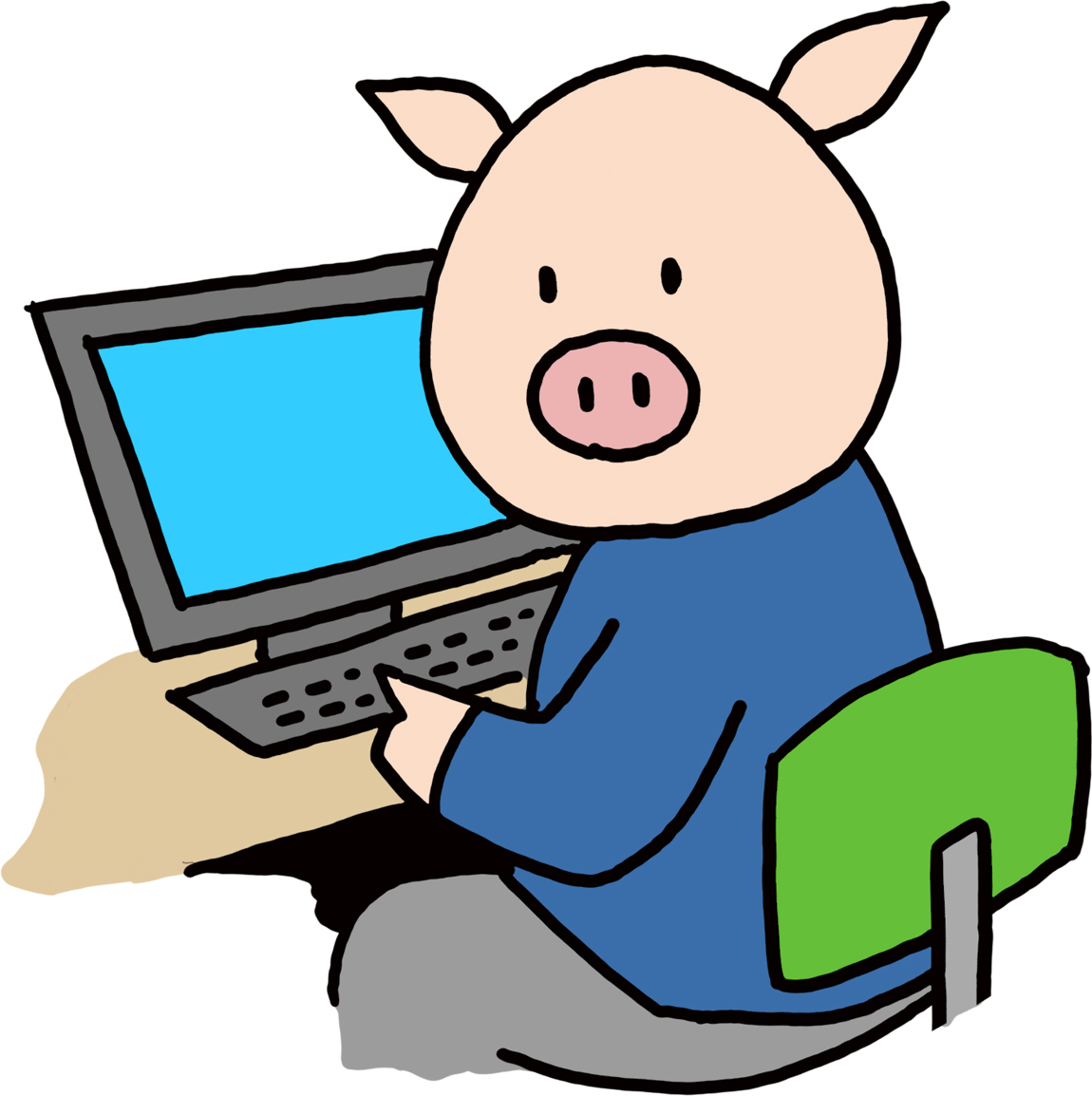 豚,パソコン,データを見る